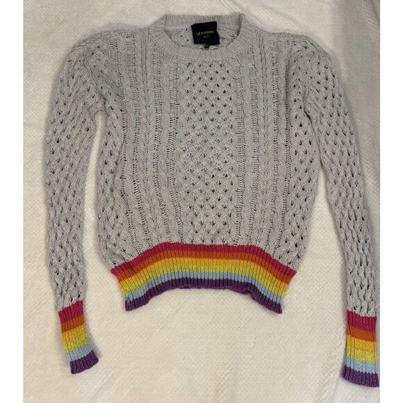Le Superbe Sweater Womens Large Gray Rainbow Sinbad Cable Knit - Picture 1 of 10